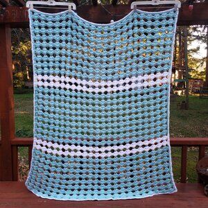Blue Shade and White- Handmade Throw/Lap Blanket